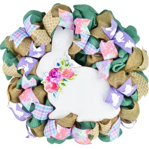 Easter Wreaths for Door - Floral Easter Bunny Welcome Door Wreath