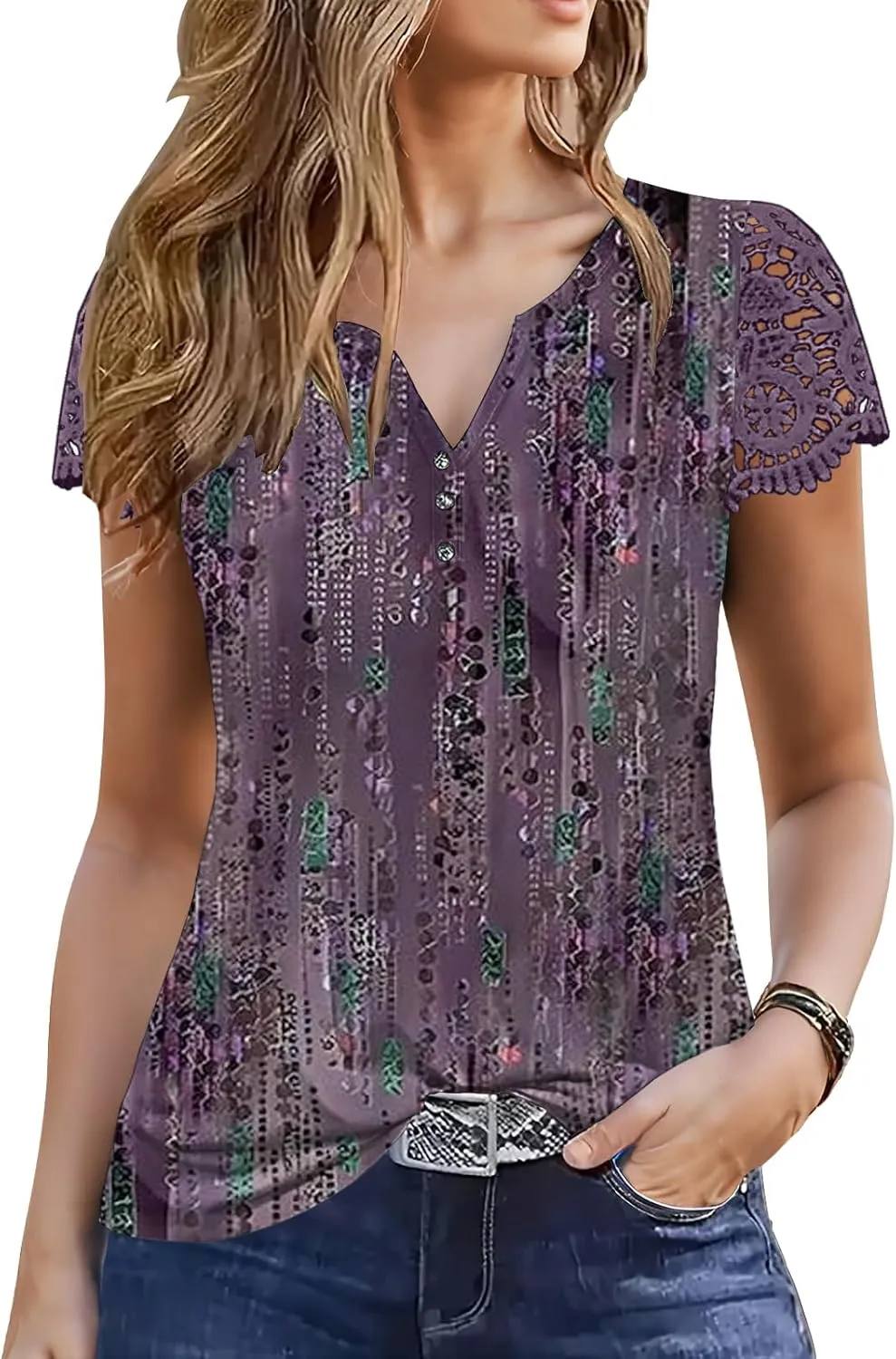 ETCYY Womens T Shirts Short Sleeve Spring 2025 Fashion Summer Tank Top V-Neck Button Down Floral Dressy Casual Blouses