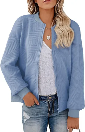 EVALESS Womens Bomber Jacket Coat Casual Stand Collar Zip Up Lightweight Fall Fashion Jackets Outfits with Pockets