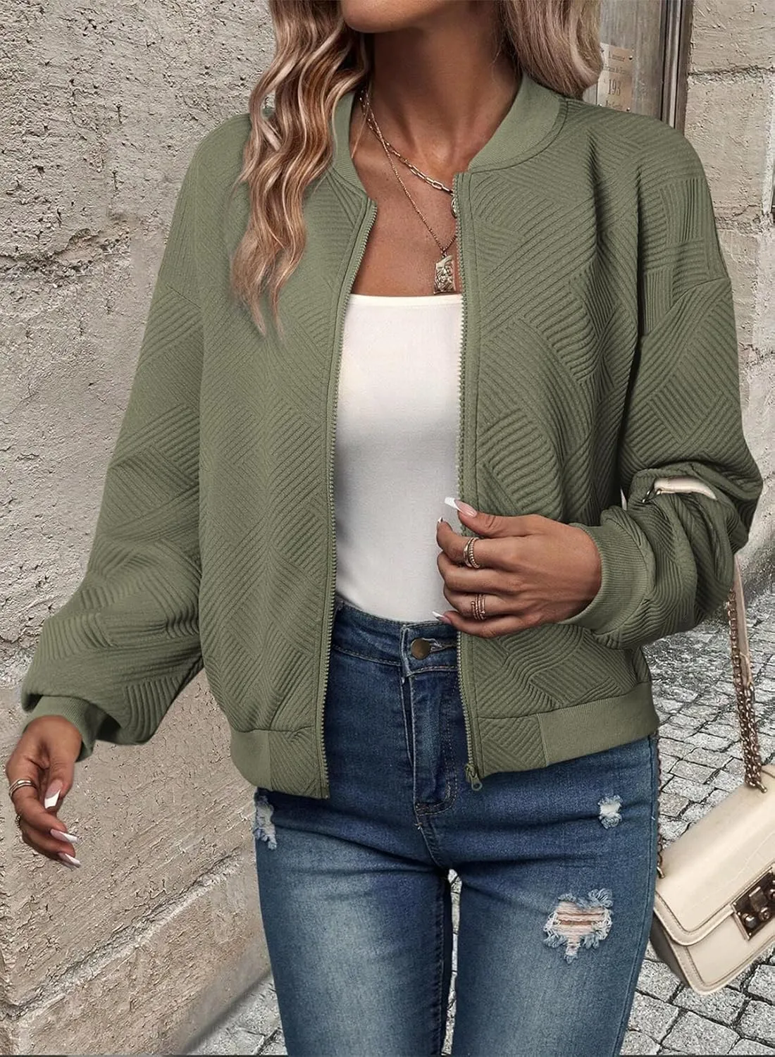 EVALESS Womens Bomber Jacket Coat Casual Stand Collar Zip Up Lightweight Fall Fashion Jackets Outfits with Pockets