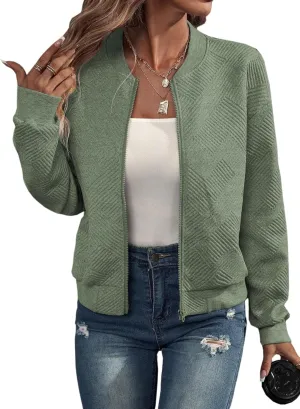 EVALESS Womens Bomber Jacket Coat Casual Stand Collar Zip Up Lightweight Fall Fashion Jackets Outfits with Pockets