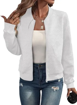 EVALESS Womens Bomber Jacket Coat Casual Stand Collar Zip Up Lightweight Fall Fashion Jackets Outfits with Pockets