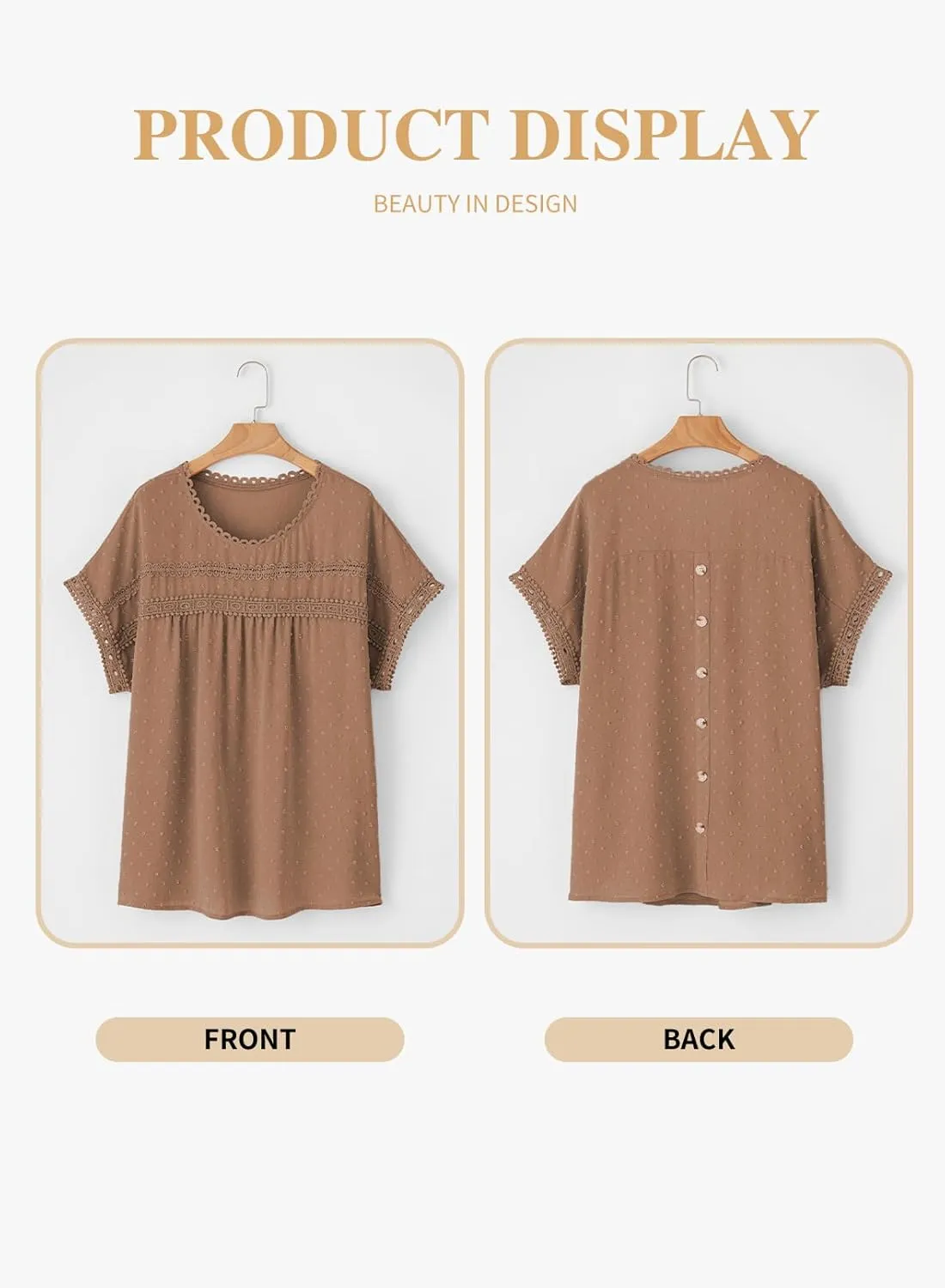 Eytino Women Plus Size Tops Crewneck Short Sleeve Lace Crochet Loose Casual Summer Blouses Shirts(1X-5X)