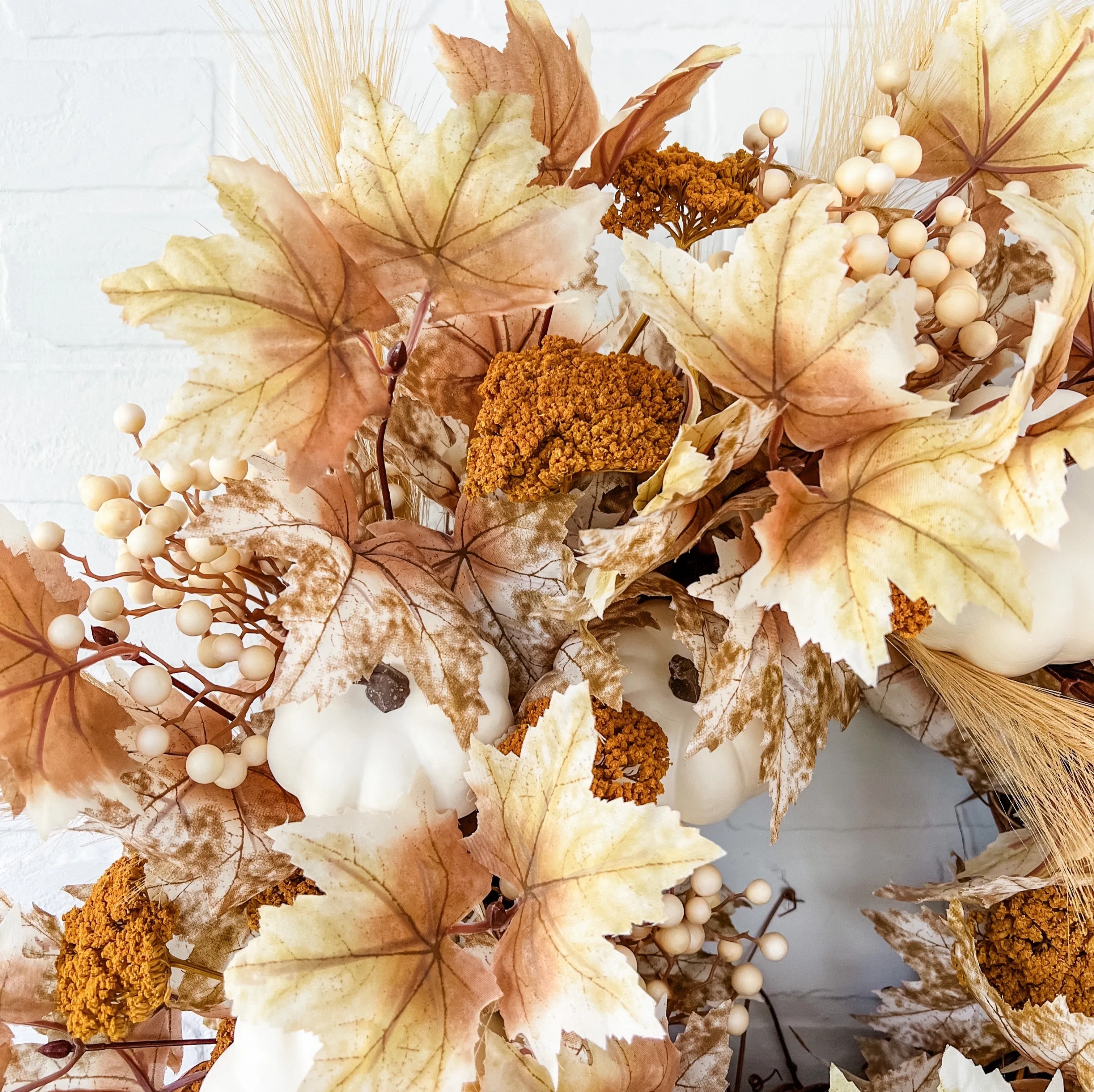 Fall Wreath with Maple Leaves, Pumpkins and Berries