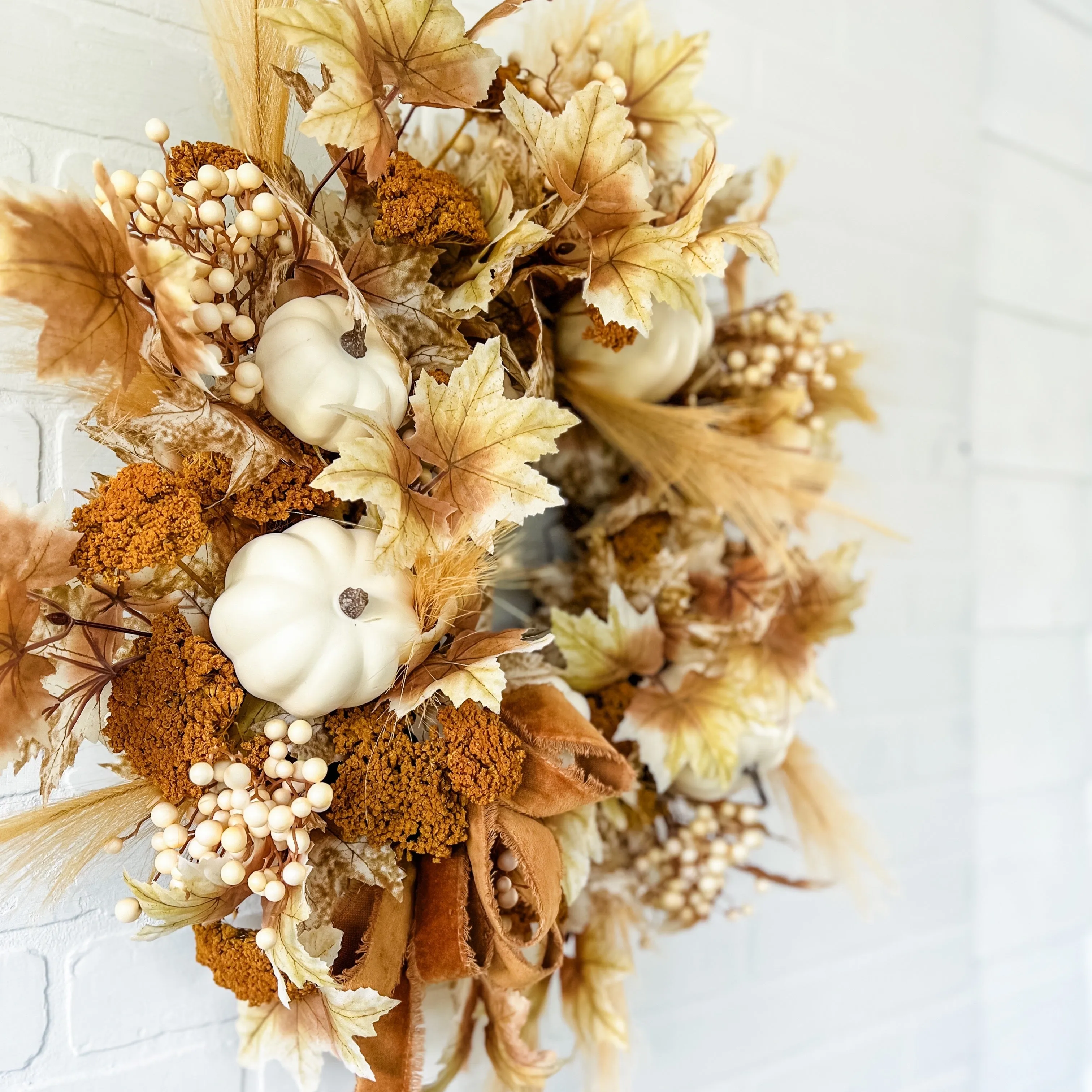 Fall Wreath with Maple Leaves, Pumpkins and Berries