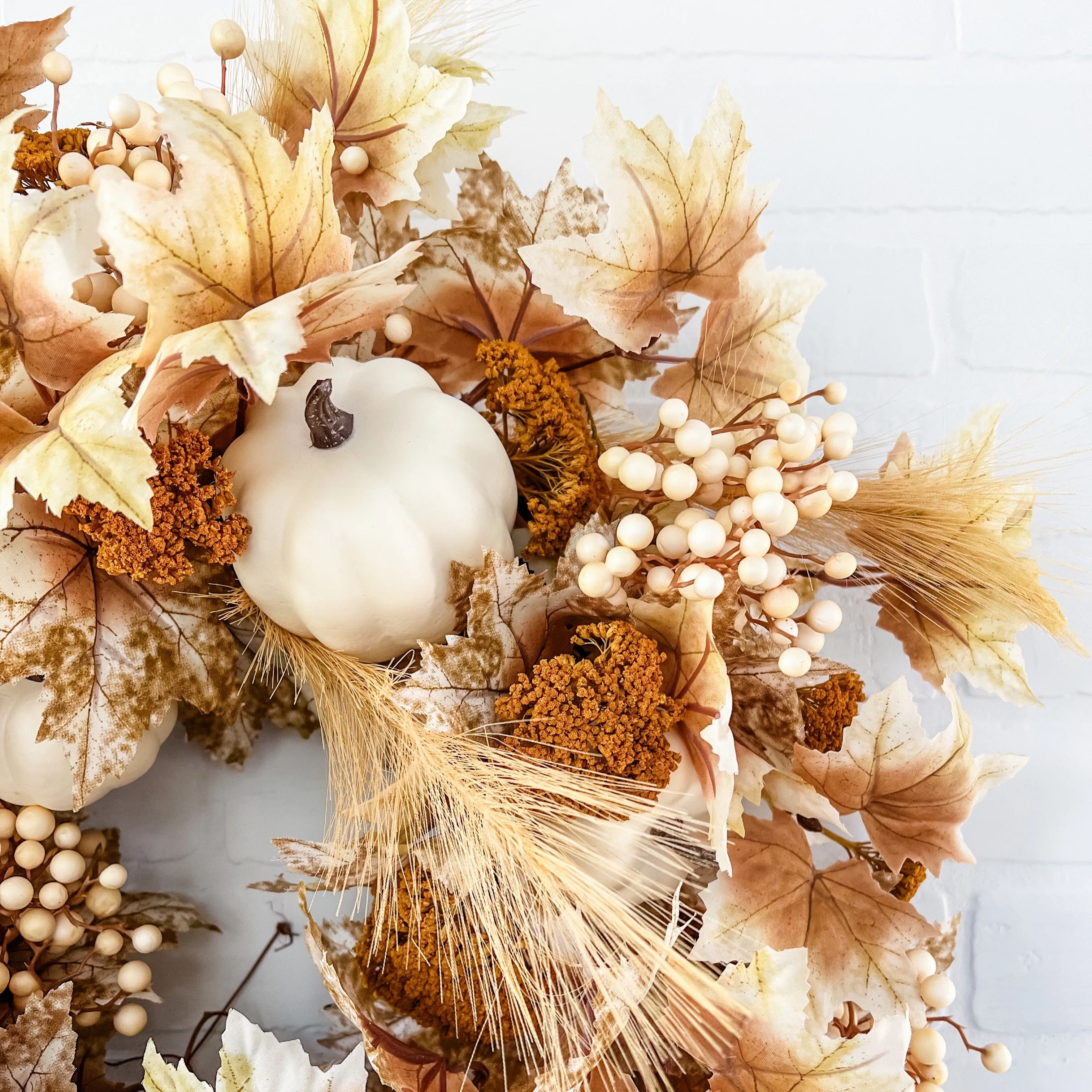 Fall Wreath with Maple Leaves, Pumpkins and Berries