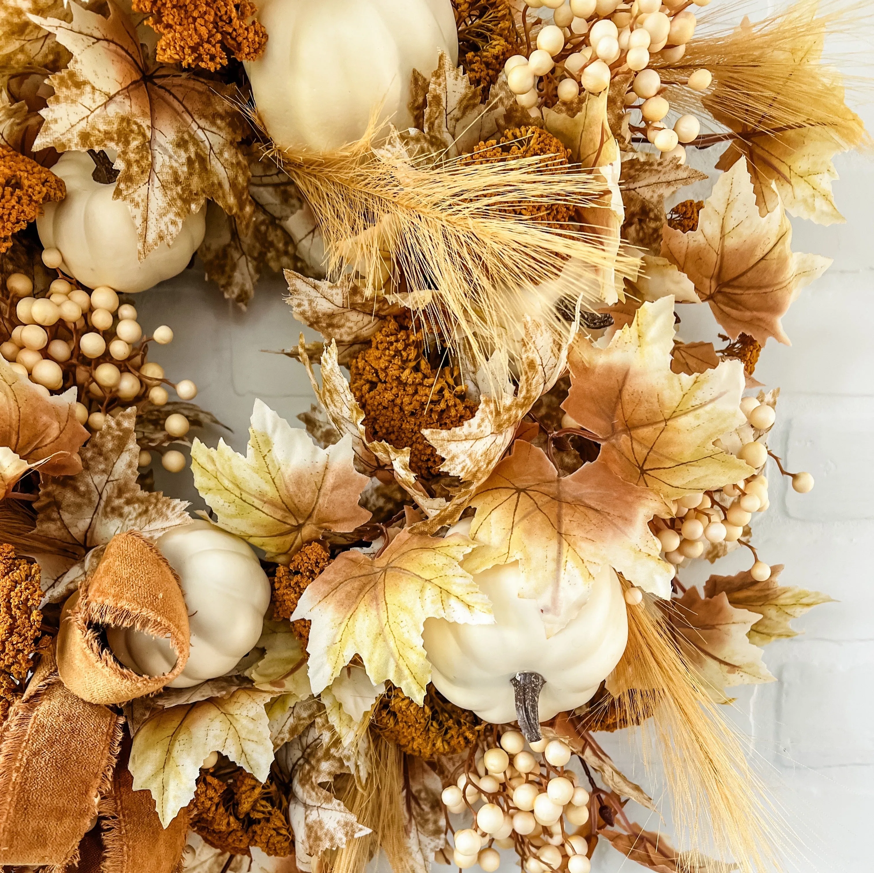 Fall Wreath with Maple Leaves, Pumpkins and Berries