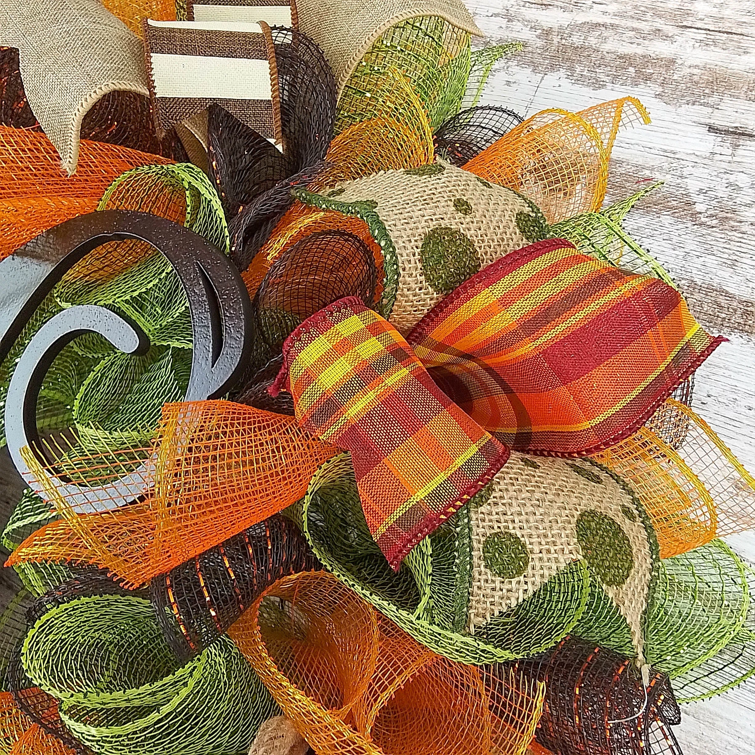 Fall Wreaths | Thanksgiving Monogram Moss Green Door Wreath - F1
