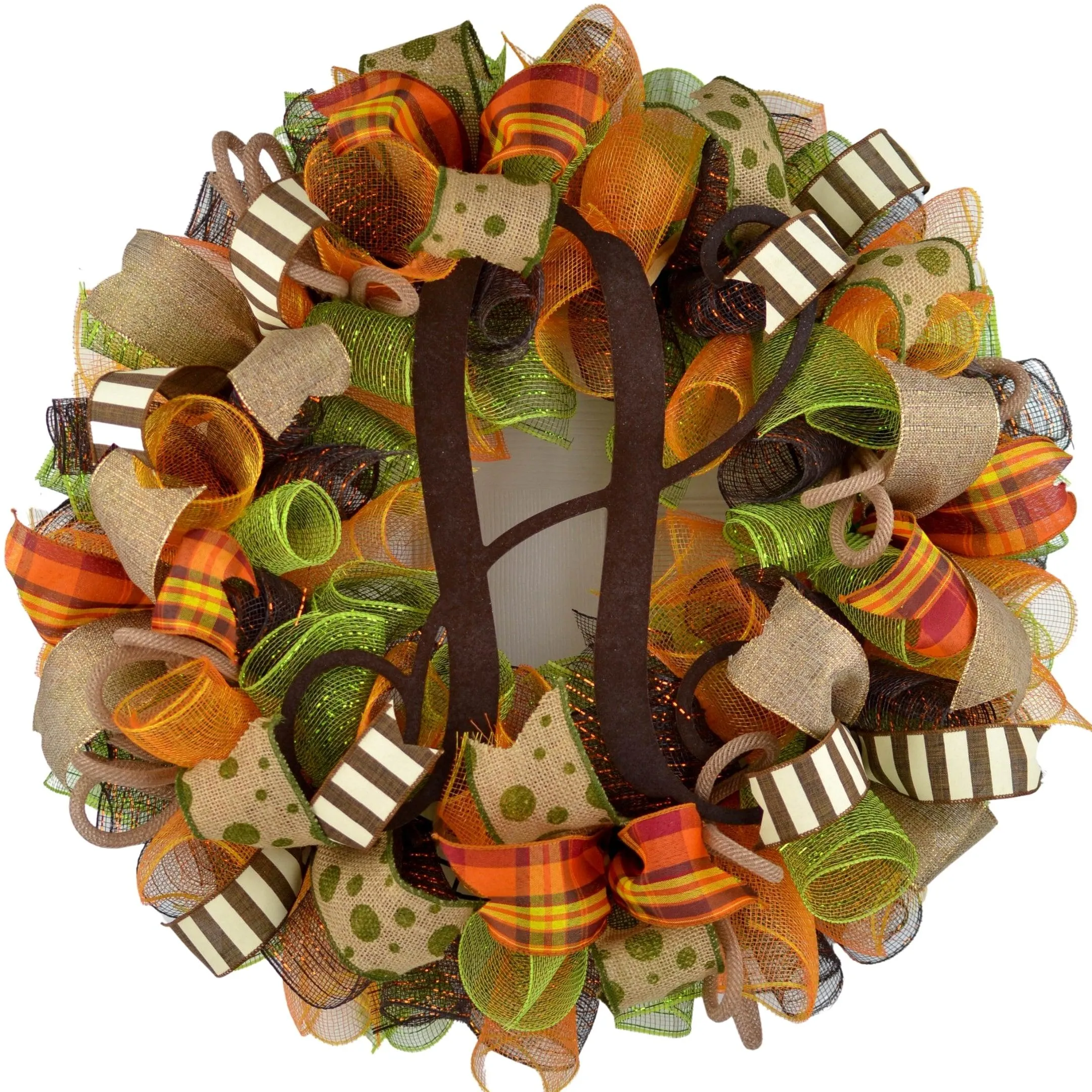 Fall Wreaths | Thanksgiving Monogram Moss Green Door Wreath - F1
