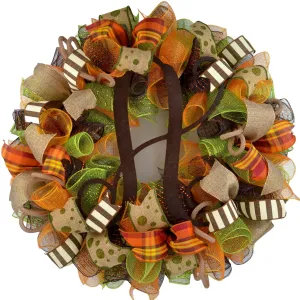 Fall Wreaths | Thanksgiving Monogram Moss Green Door Wreath - F1
