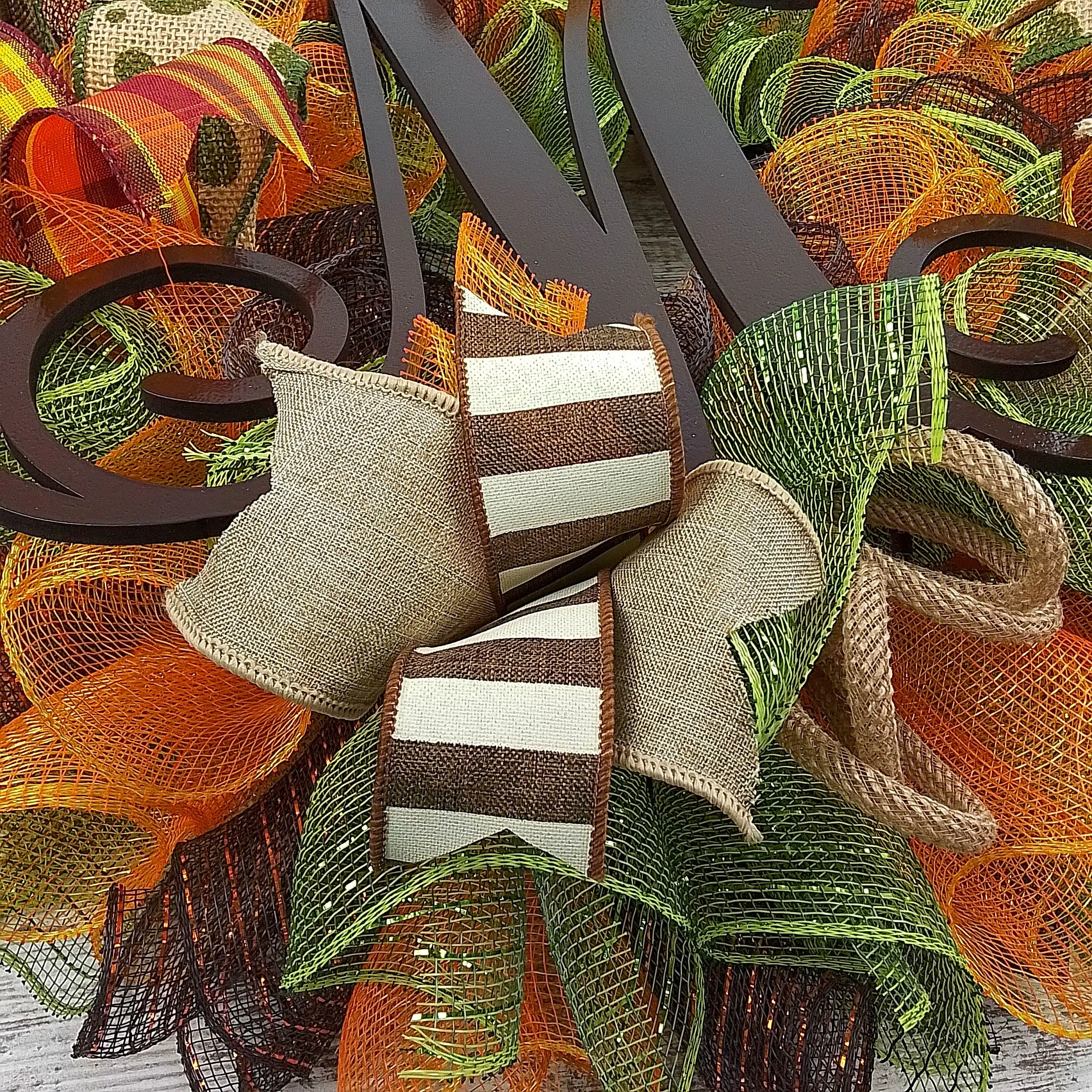 Fall Wreaths | Thanksgiving Monogram Moss Green Door Wreath - F1