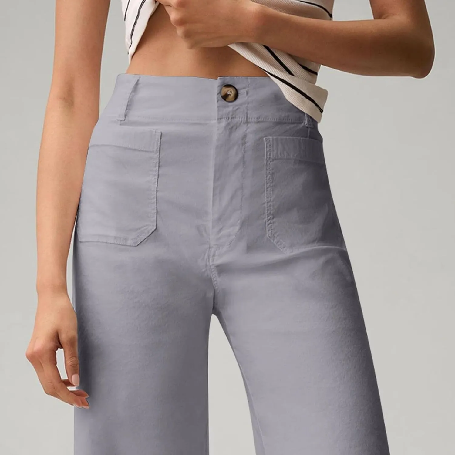 Fashion Solid Color Pants for Women Straight Leg Buttoned Baggy Lounge Cropped Trouser Fall Relaxed Fit Holiday Pants
