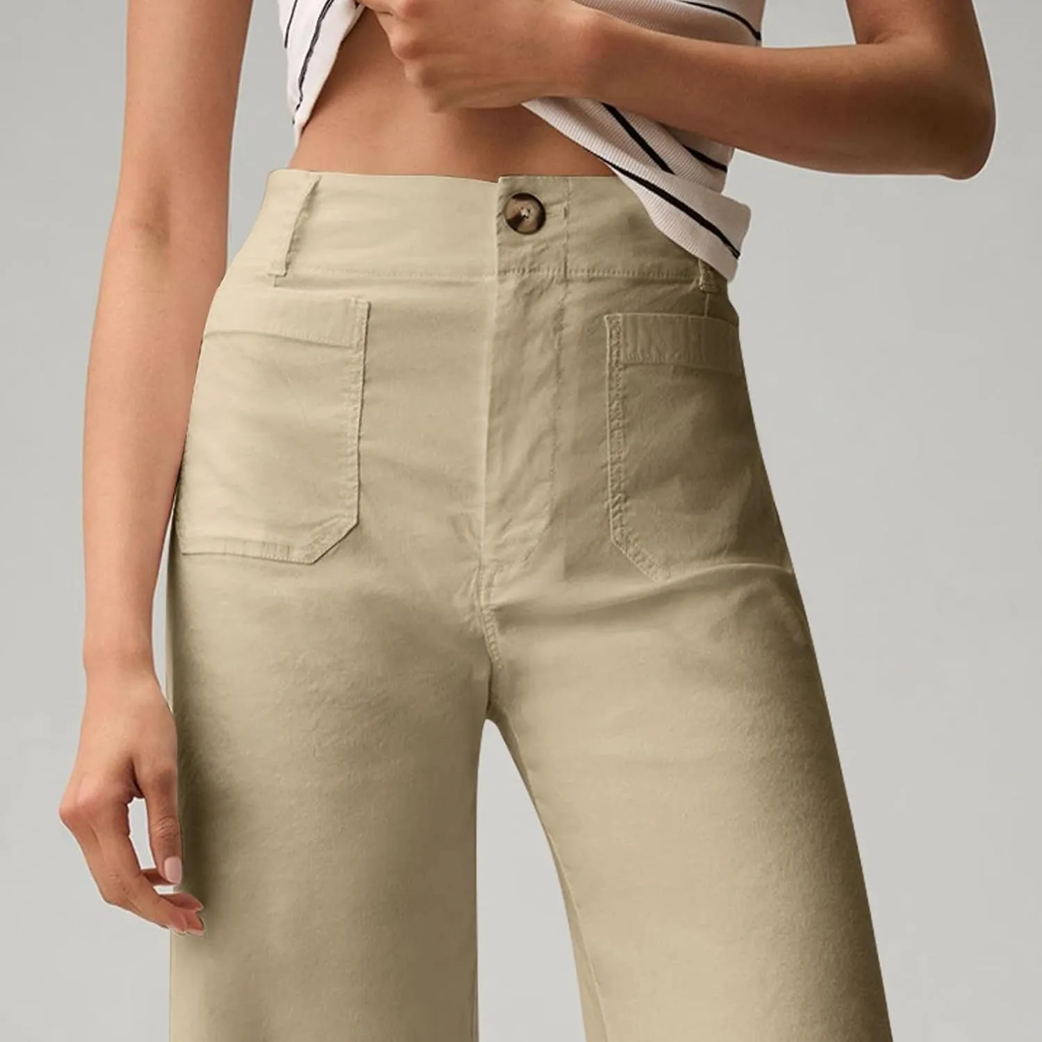 Fashion Solid Color Pants for Women Straight Leg Buttoned Baggy Lounge Cropped Trouser Fall Relaxed Fit Holiday Pants