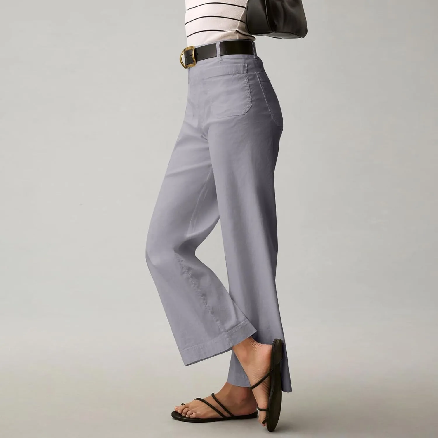 Fashion Solid Color Pants for Women Straight Leg Buttoned Baggy Lounge Cropped Trouser Fall Relaxed Fit Holiday Pants
