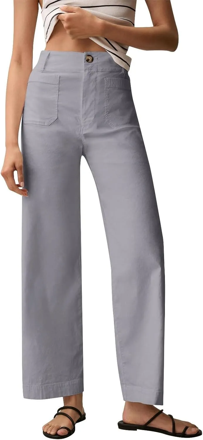 Fashion Solid Color Pants for Women Straight Leg Buttoned Baggy Lounge Cropped Trouser Fall Relaxed Fit Holiday Pants