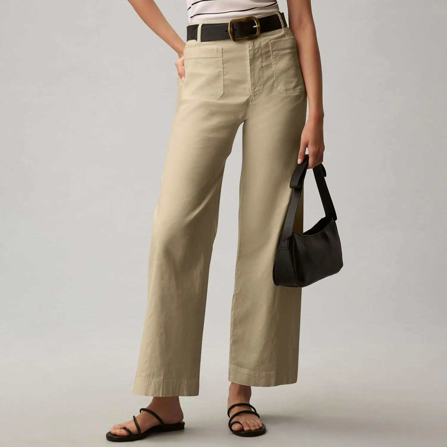 Fashion Solid Color Pants for Women Straight Leg Buttoned Baggy Lounge Cropped Trouser Fall Relaxed Fit Holiday Pants