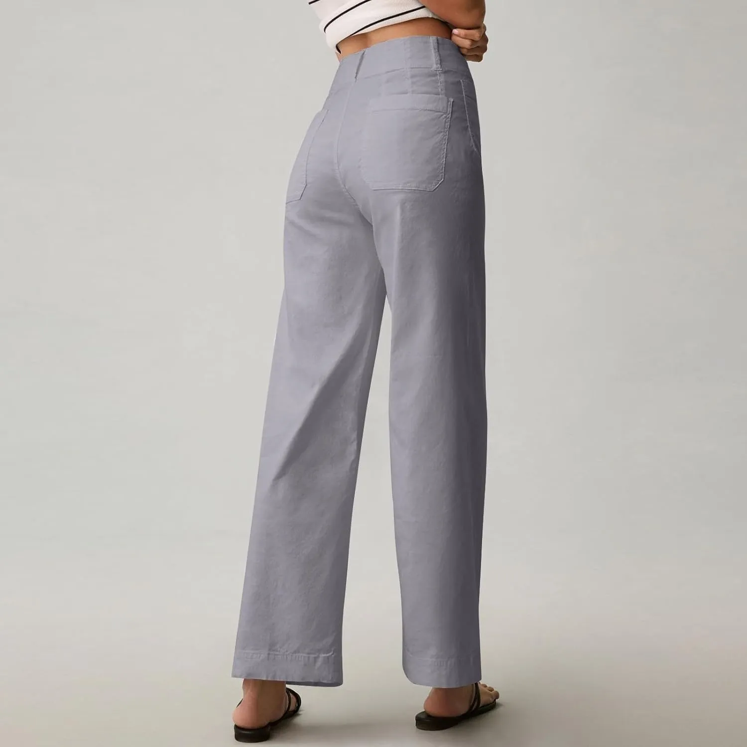 Fashion Solid Color Pants for Women Straight Leg Buttoned Baggy Lounge Cropped Trouser Fall Relaxed Fit Holiday Pants