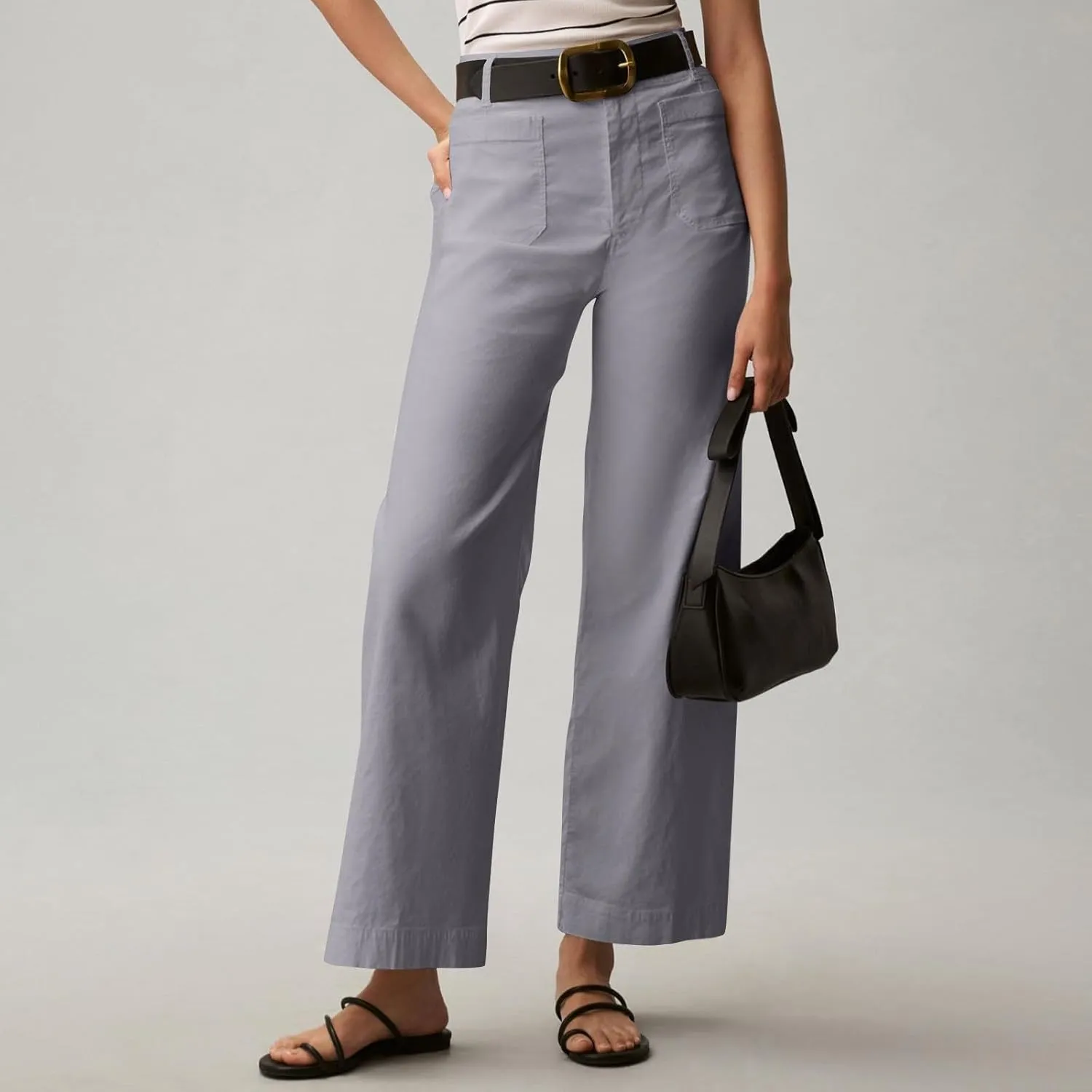 Fashion Solid Color Pants for Women Straight Leg Buttoned Baggy Lounge Cropped Trouser Fall Relaxed Fit Holiday Pants