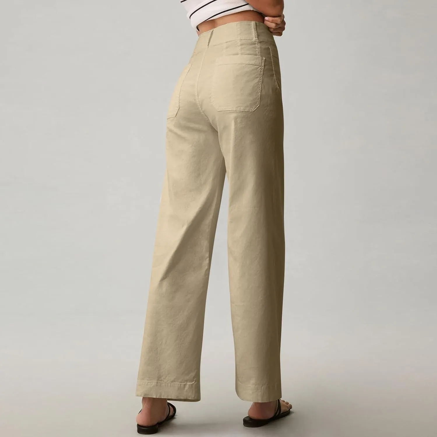 Fashion Solid Color Pants for Women Straight Leg Buttoned Baggy Lounge Cropped Trouser Fall Relaxed Fit Holiday Pants