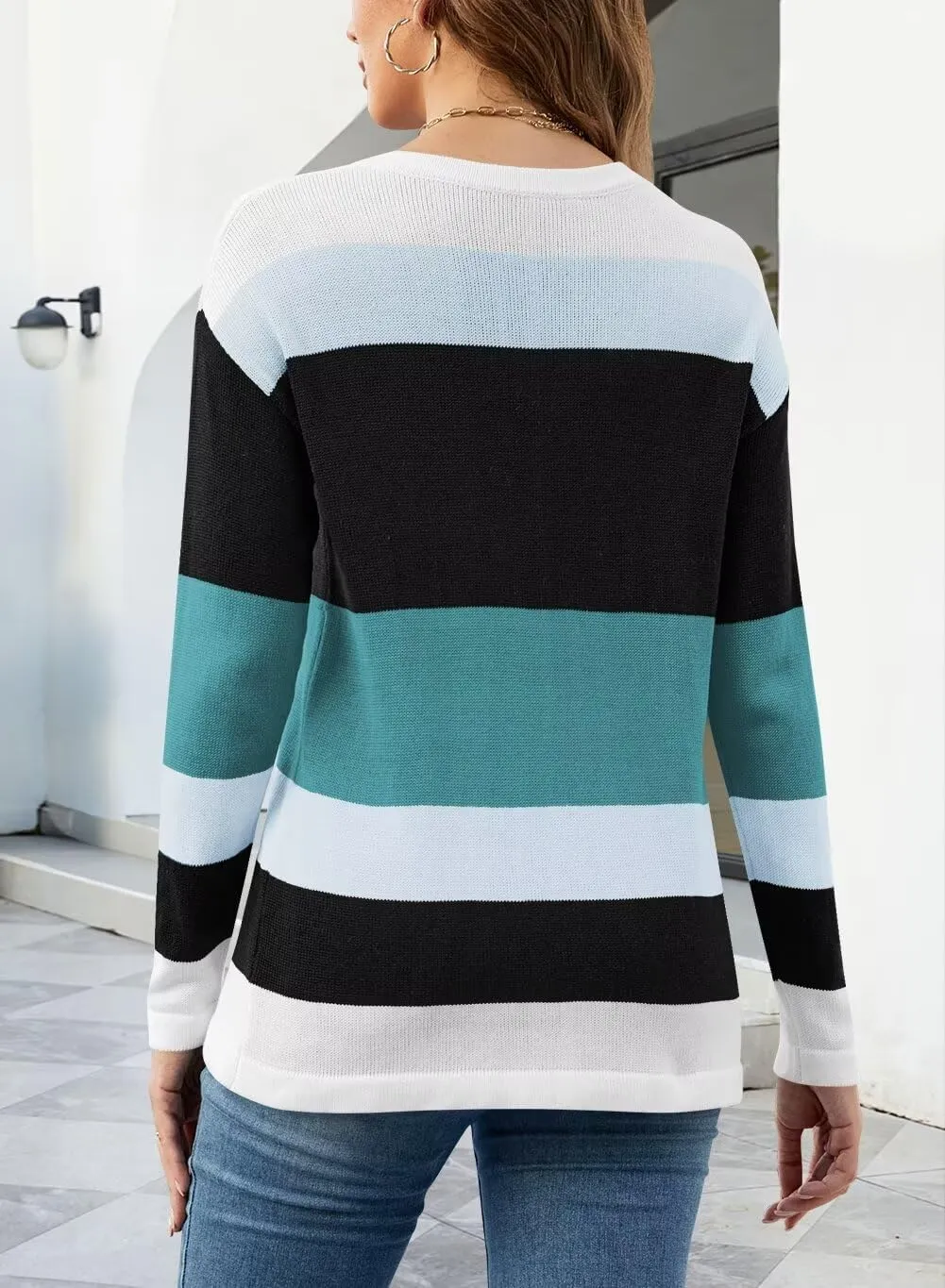 FEKOAFE Womens V Neck Sweaters Casual Pullover Sweaters for Women 2025 Trendy