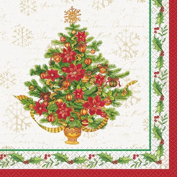 Festive Poinsettia Christmas Napkins 16pk