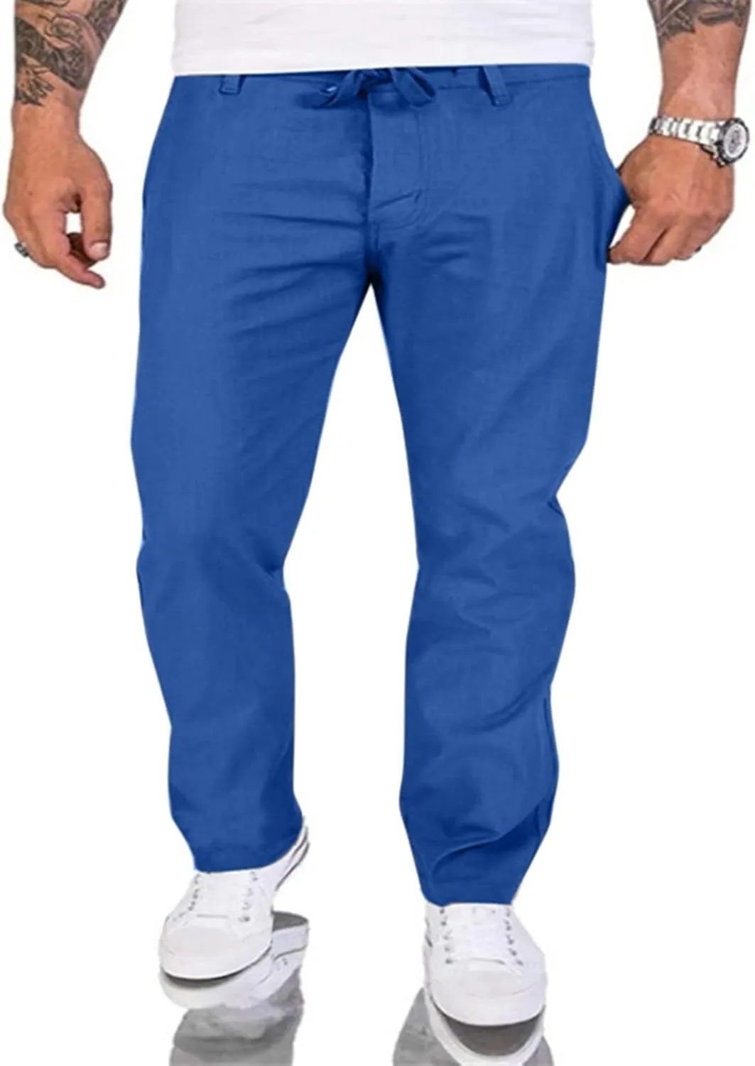 FZVYD Pinstripe Pants Men Mens Casual Elastic Drawstring Cargo Pants Lightweight Relaxed Fit Cotton Workout Sweatpants 2023