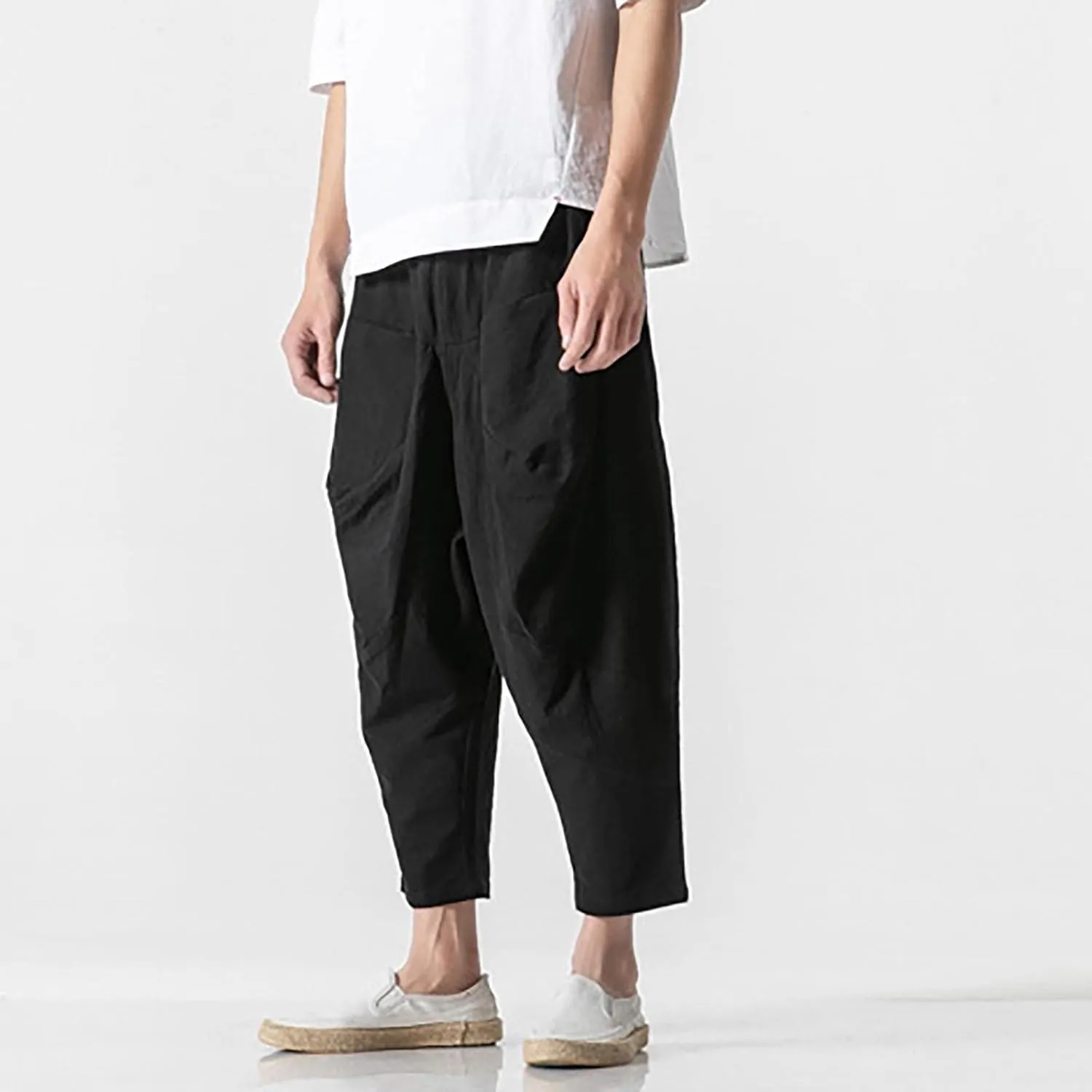 FZVYD Trousers for Men Mens Casual Elastic Drawstring Cargo Pants Lightweight Relaxed Fit Cotton Workout Sweatpants 2023