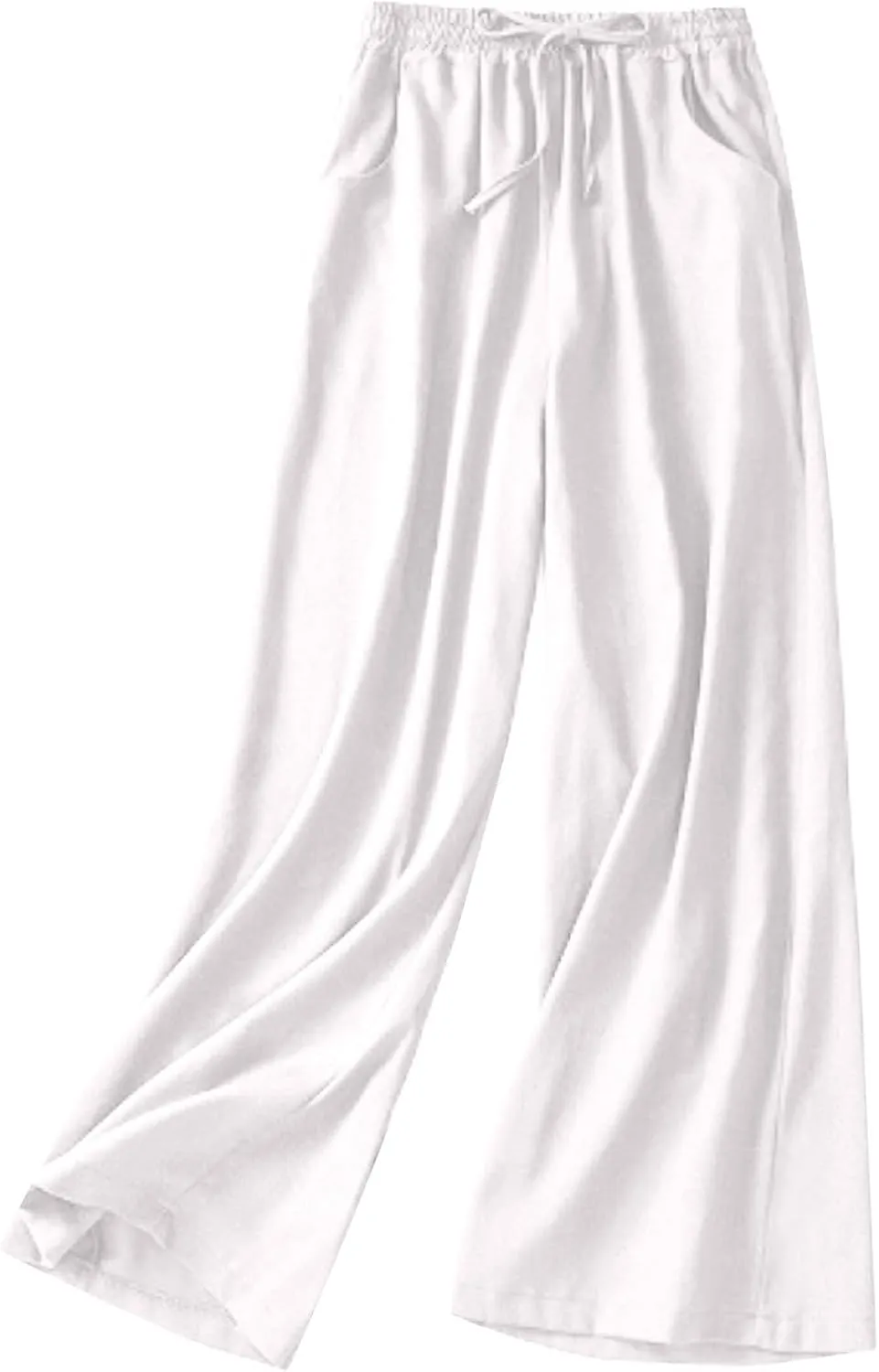FZYLQY Women's Wide Leg Cotton Linen Trousers with Elastic Waist and Drawstring for Casual Summer Relaxed Fit Pants