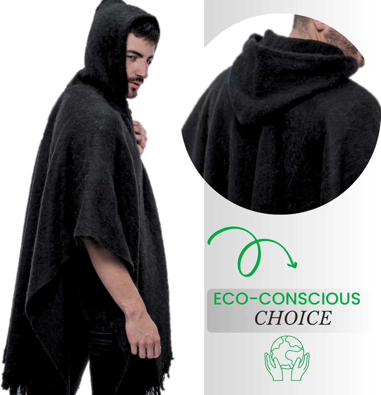 Gamboa Alpaca Poncho Mens Ponchos Adult Pancho Mexican Cloak with Hood Cowboy and Western Poncho Blanket