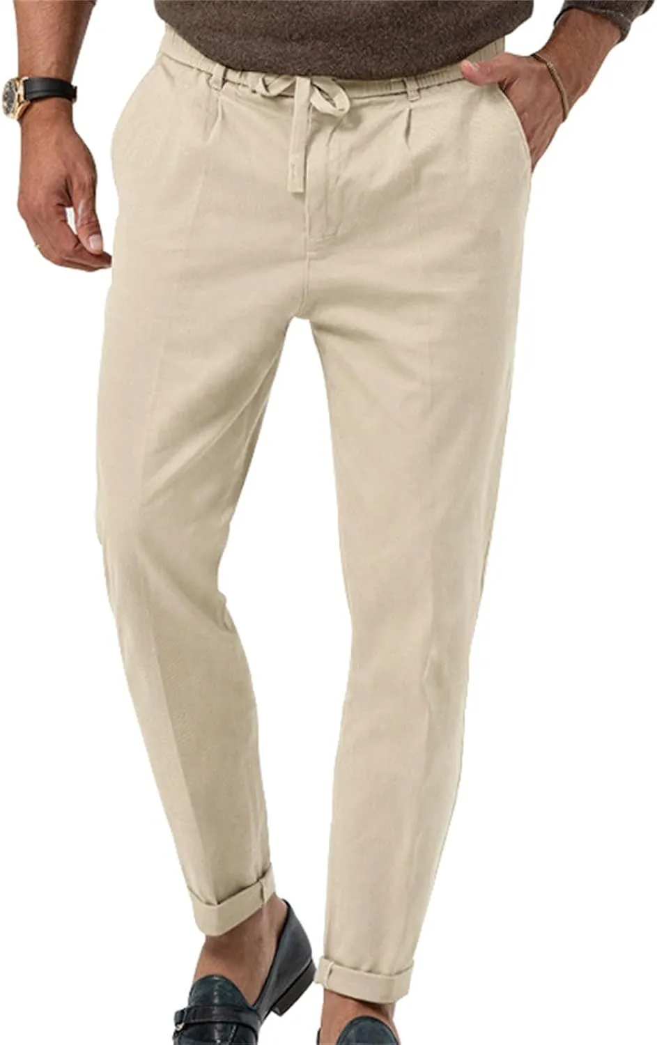 GIERIDUC Mens Casual Pants Relaxed Fit Husky Mens Elastic Waist Casual Mens Black Slim Fit Trousers Best Dress Pants for Men
