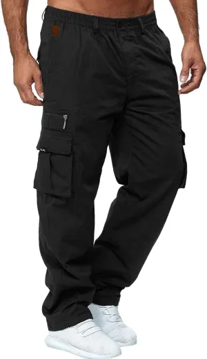 GIERIDUC Mens Stretch Waist Cargo Pants Mens Khaki Cargo Pants Relaxed Fit Mens Activewear Pants Tall Best Long Pants for Men