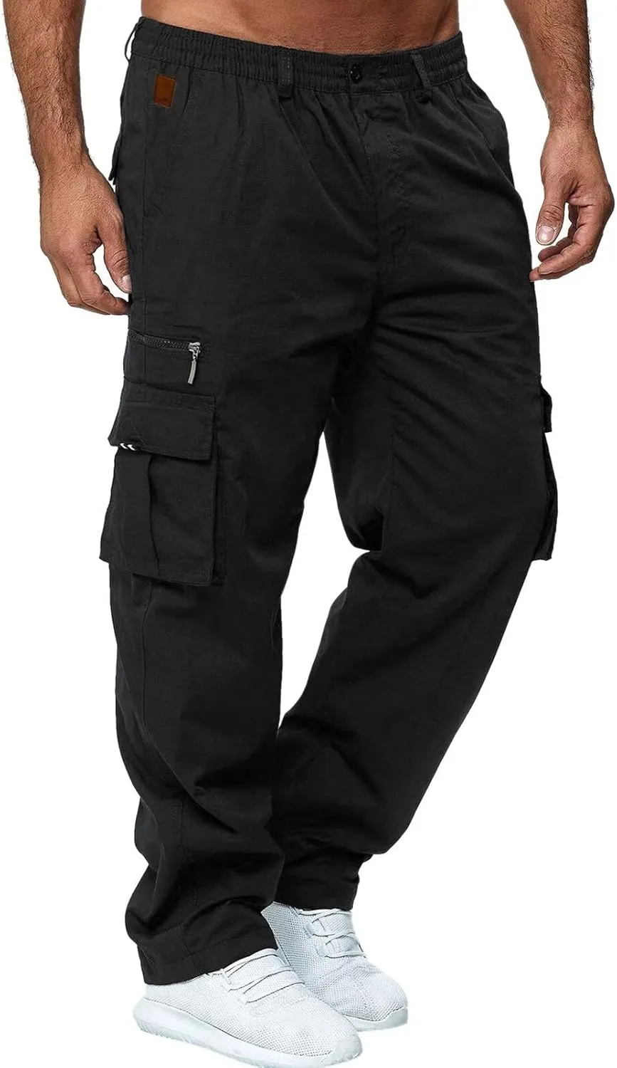 GIERIDUC Mens Stretch Waist Cargo Pants Mens Khaki Cargo Pants Relaxed Fit Mens Activewear Pants Tall Best Long Pants for Men