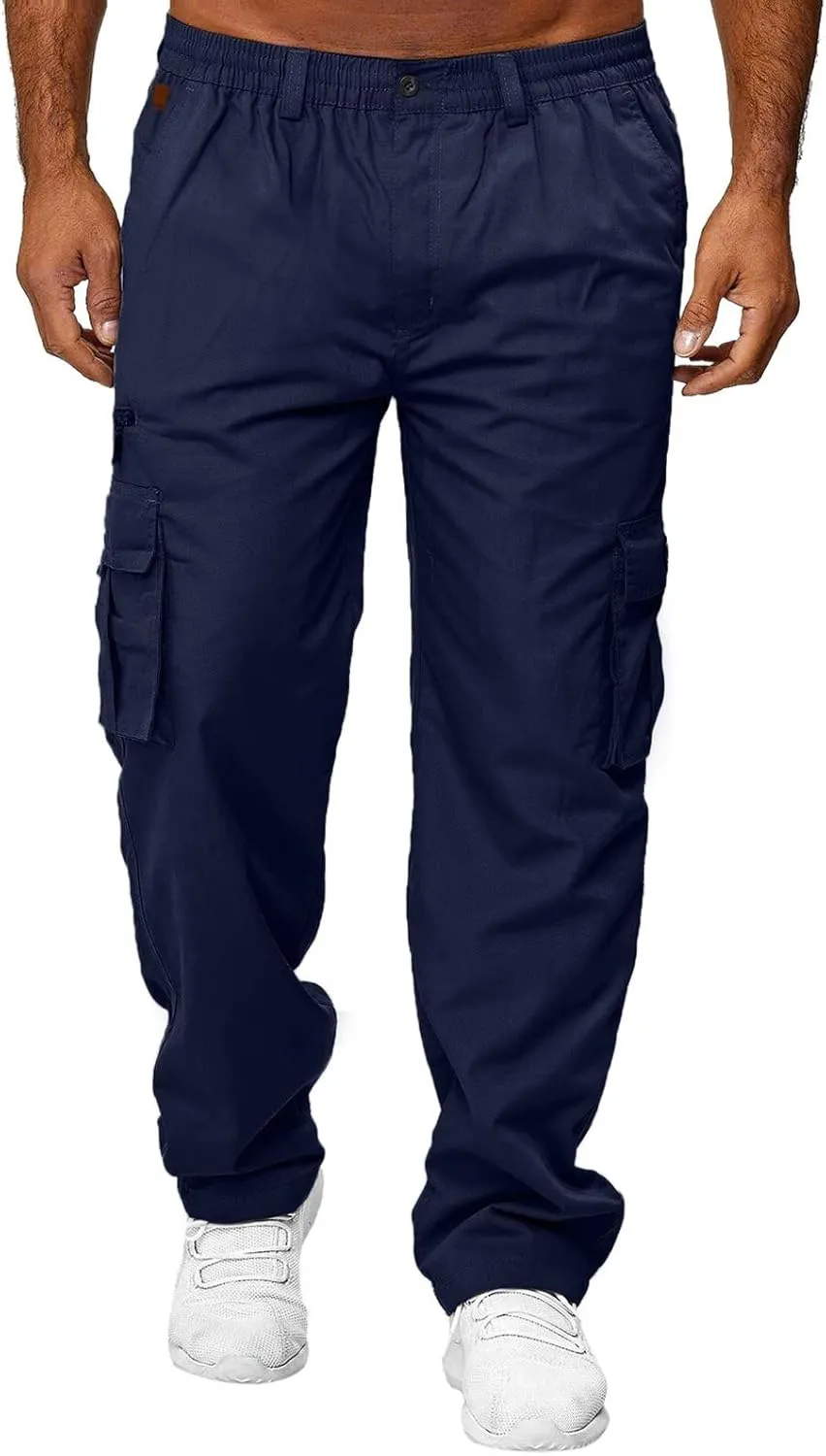 GIERIDUC Mens Stretch Waist Cargo Pants Mens Khaki Cargo Pants Relaxed Fit Mens Activewear Pants Tall Best Long Pants for Men