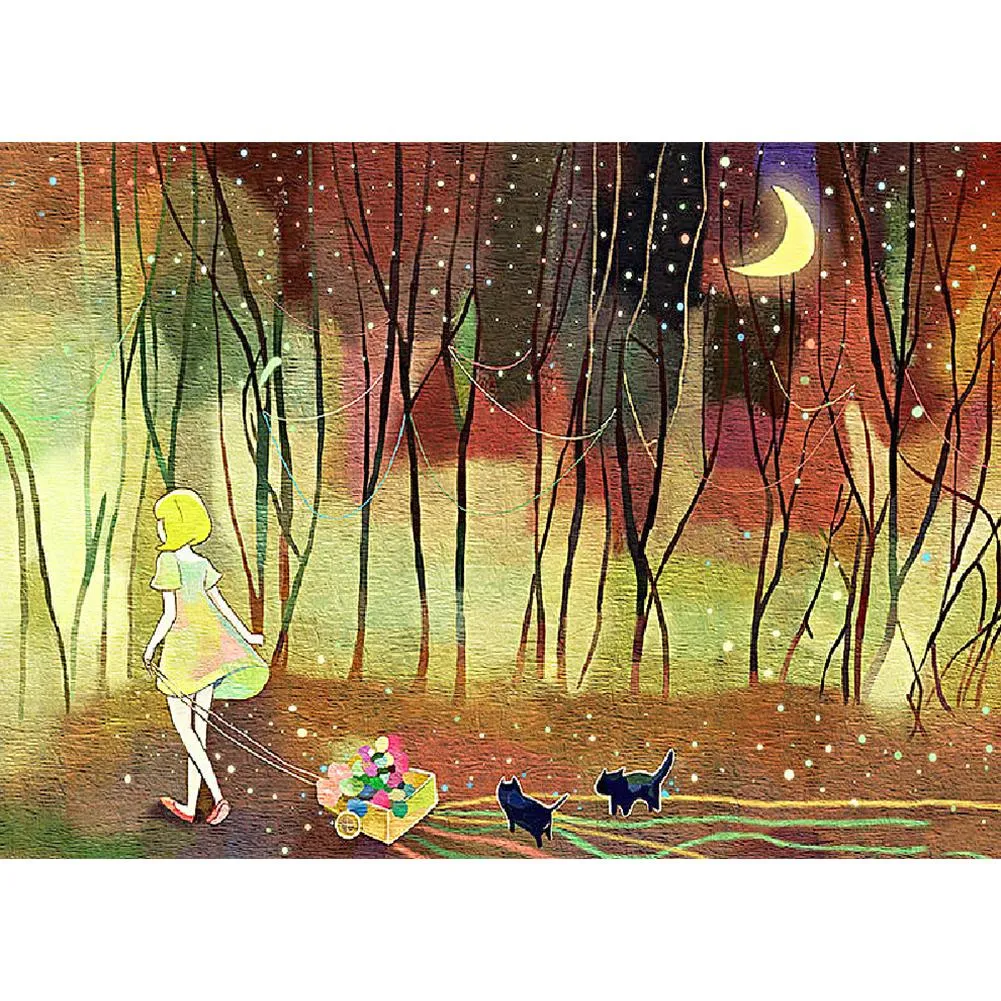 Girl Moon Light String - Full Round Diamond - 30x40cm