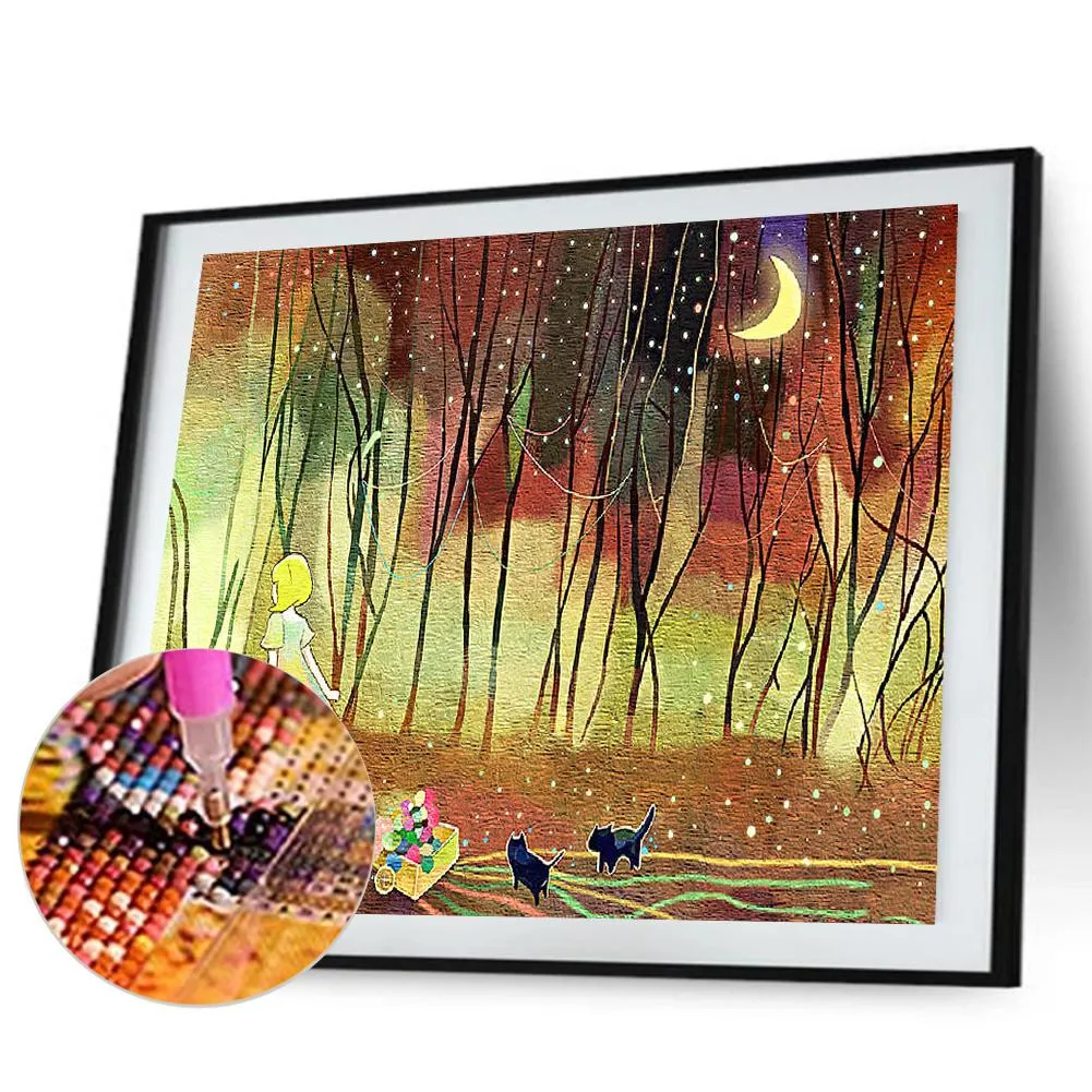 Girl Moon Light String - Full Round Diamond - 30x40cm