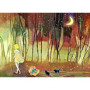 Girl Moon Light String - Full Round Diamond - 30x40cm