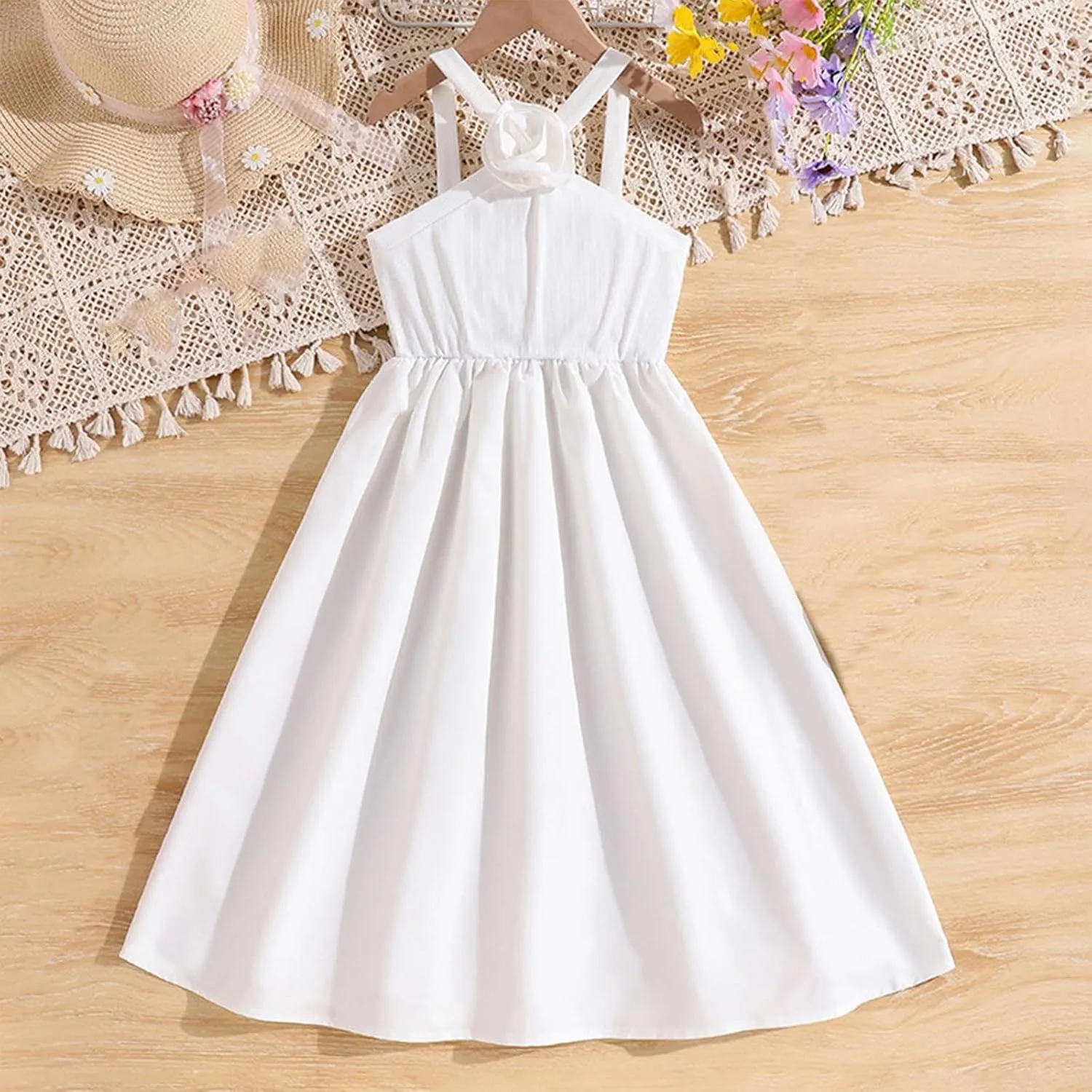 Girls' Dresses 2025 Summer Semi Formal Short Sleeve A Line Dress Cute Pleated Lapel Cotton Midi Dresses 8-13 Years
