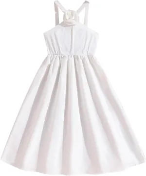 Girls' Dresses 2025 Summer Semi Formal Short Sleeve A Line Dress Cute Pleated Lapel Cotton Midi Dresses 8-13 Years