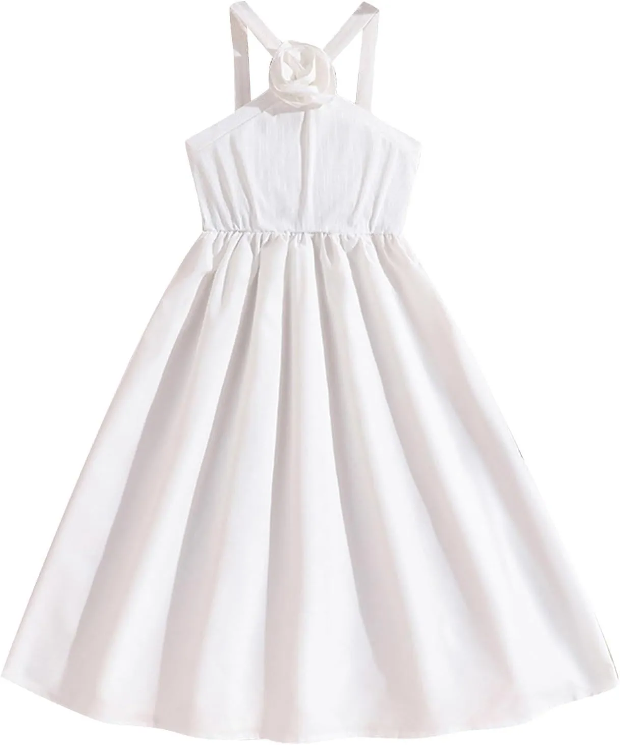 Girls' Dresses 2025 Summer Semi Formal Short Sleeve A Line Dress Cute Pleated Lapel Cotton Midi Dresses 8-13 Years