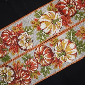 Glitter Pumpkin Ribbon - 2 1/2 inch Printed Wired Polyester