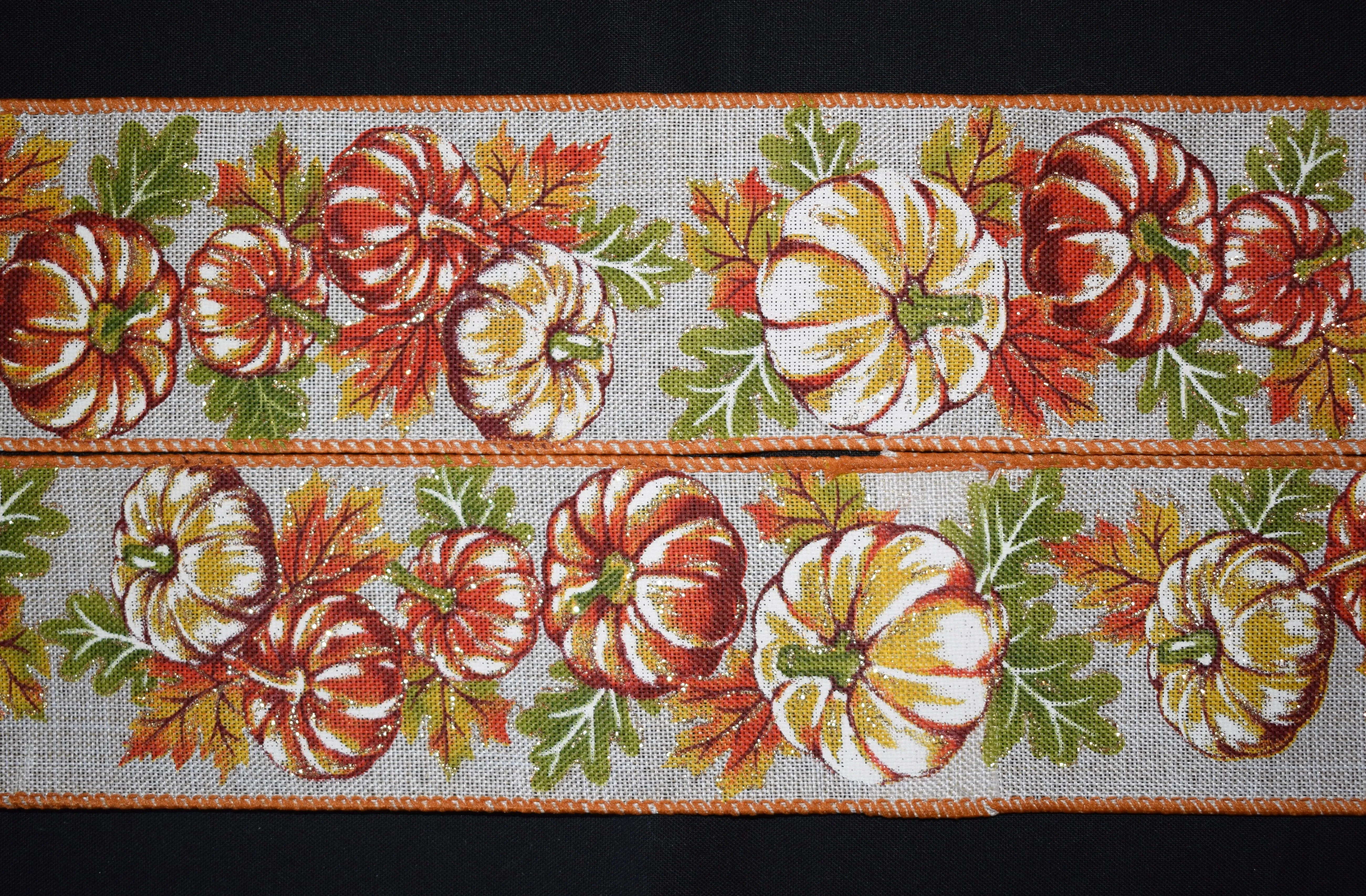 Glitter Pumpkin Ribbon - 2 1/2 inch Printed Wired Polyester