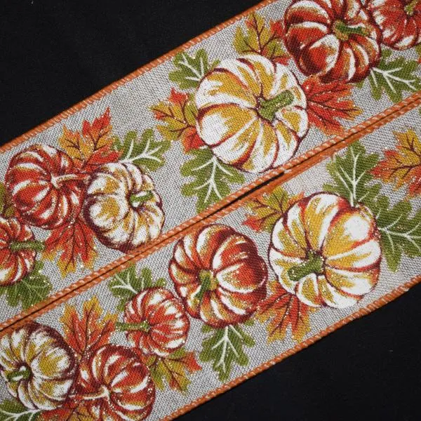 Glitter Pumpkin Ribbon - 2 1/2 inch Printed Wired Polyester