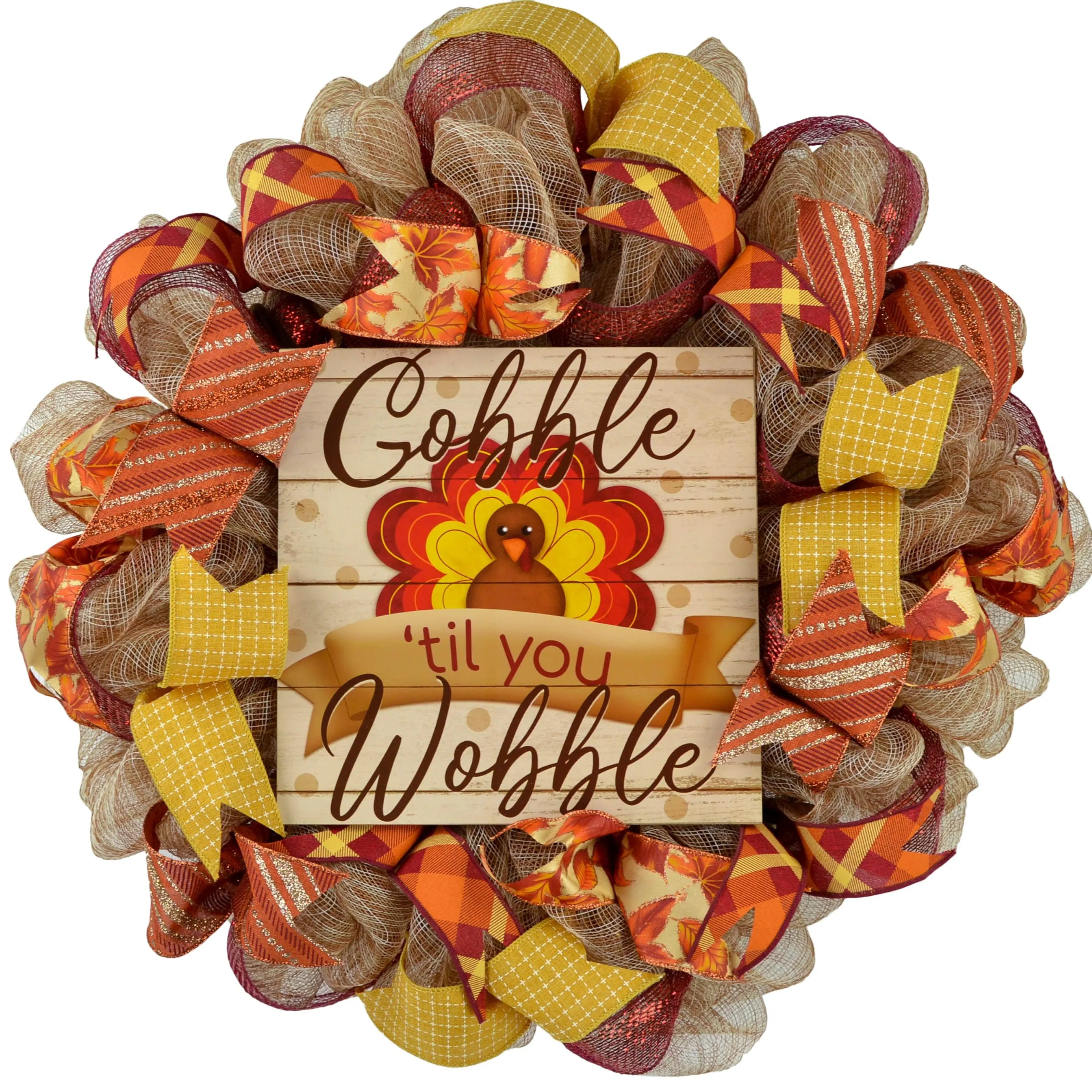 Gobble Til You Wobble Thanksgiving Turkey Wreath