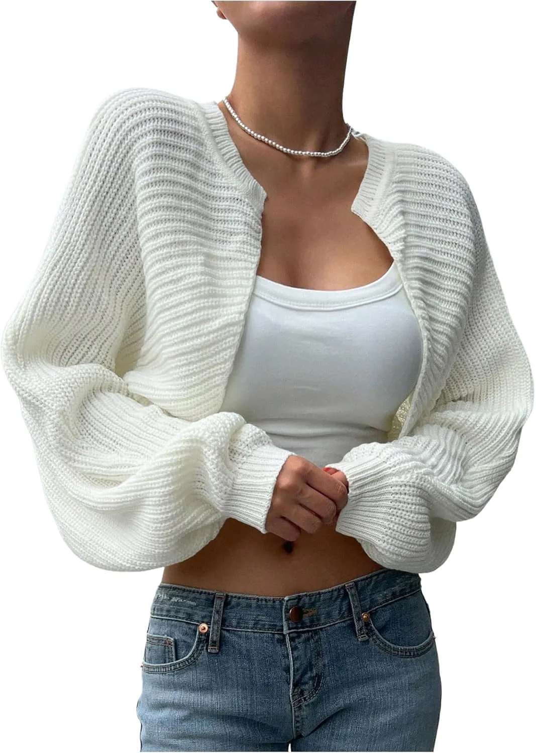 GORGLITTER Women's Long Sleeve Bolero Shrug Open Front Knit Cropped Cardigan Sweater Shrugs