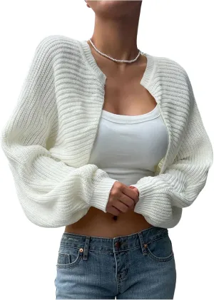 GORGLITTER Women's Long Sleeve Bolero Shrug Open Front Knit Cropped Cardigan Sweater Shrugs