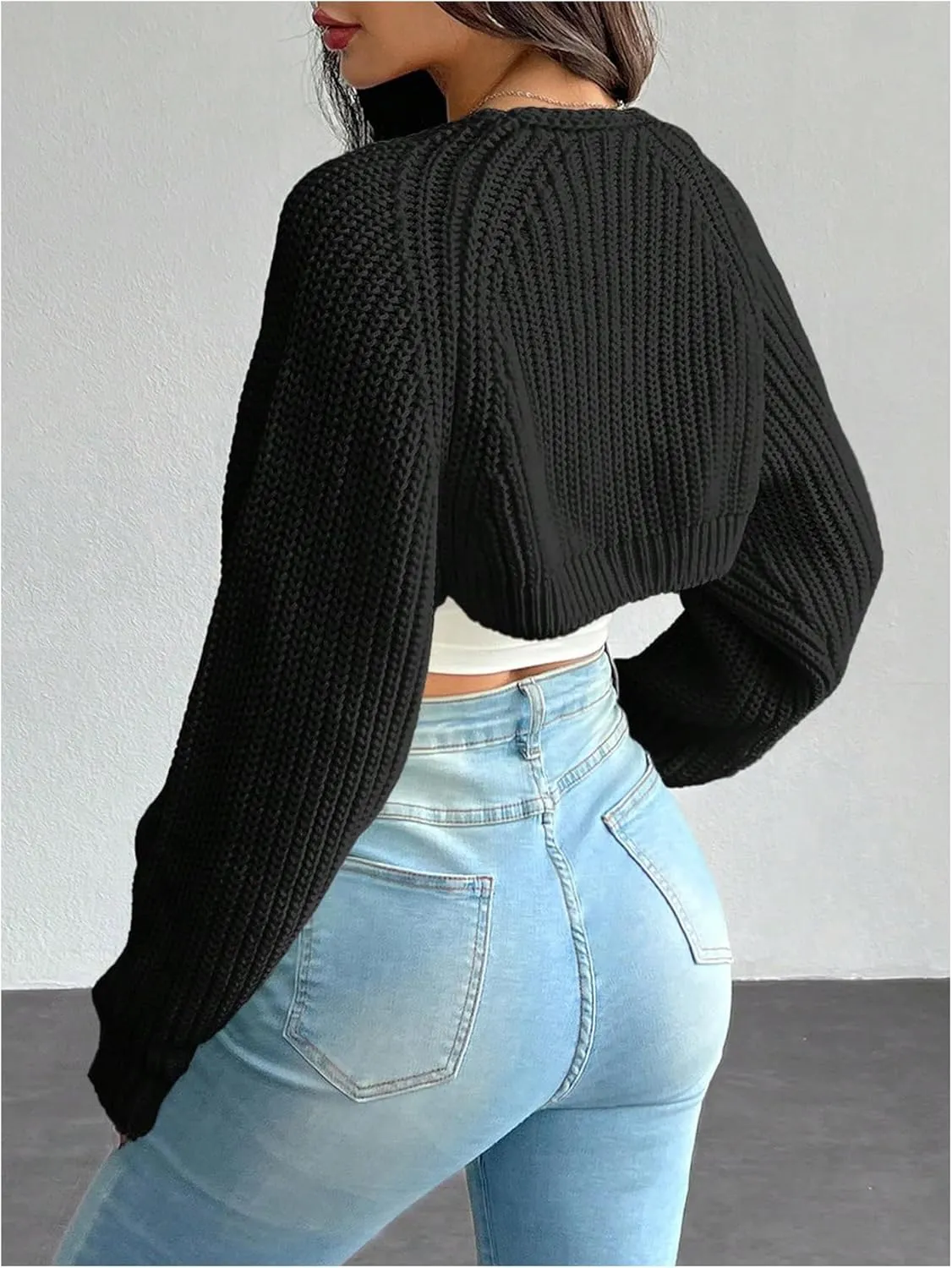 GORGLITTER Women's Long Sleeve Bolero Shrug Open Front Knit Cropped Cardigan Sweater Shrugs