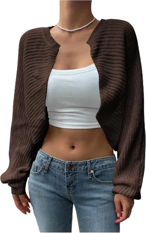 GORGLITTER Women's Long Sleeve Bolero Shrug Open Front Knit Cropped Cardigan Sweater Shrugs