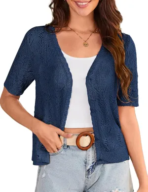 GRACE KARIN 2025 Women's Short Sleeve V Neck Cardigans Sweaters Open Front Knit Crochet Button Bolero Shrugs Tops