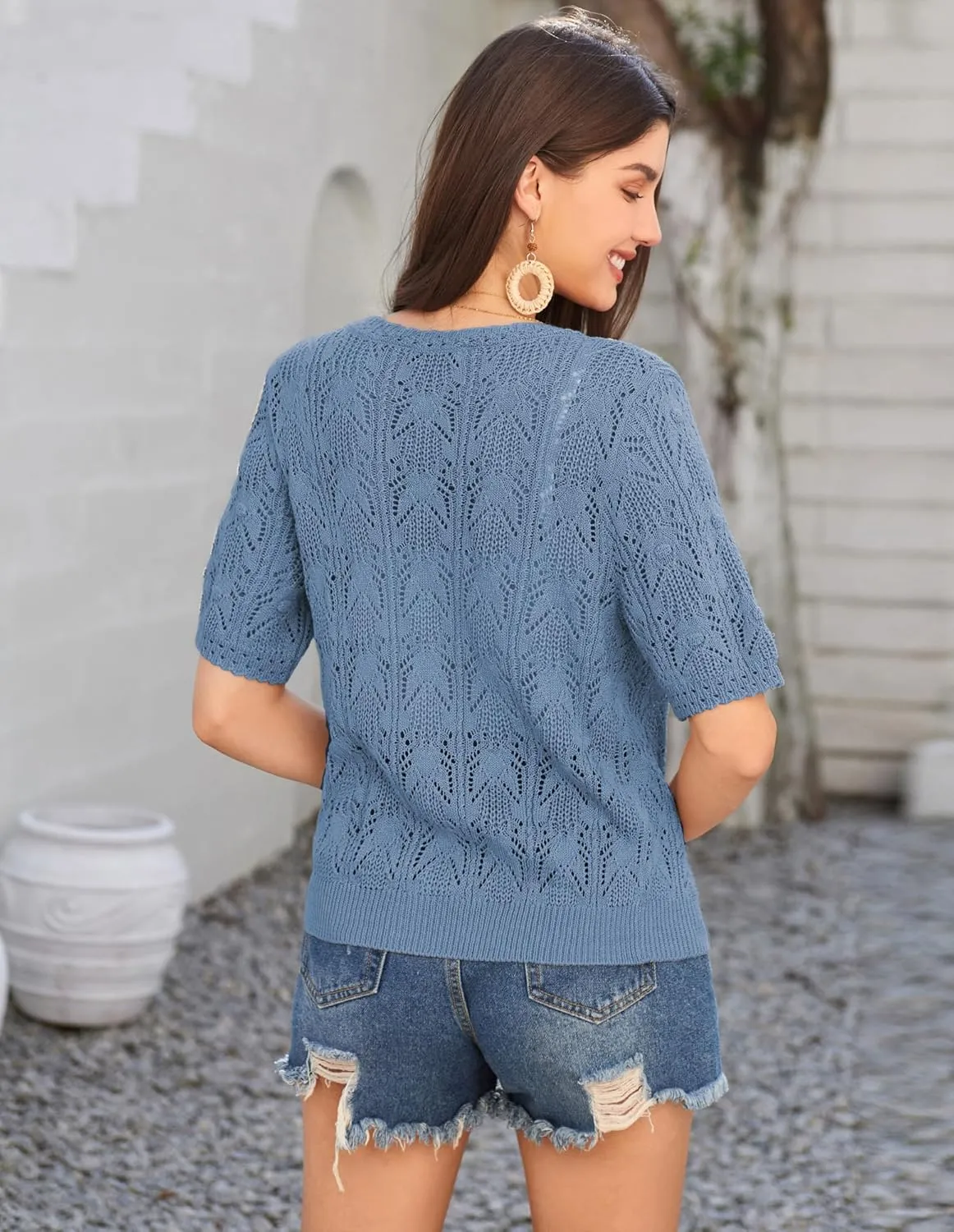 GRACE KARIN 2025 Women's Short Sleeve V Neck Cardigans Sweaters Open Front Knit Crochet Button Bolero Shrugs Tops