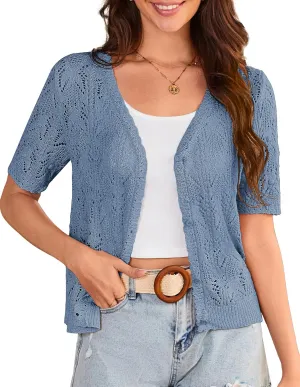 GRACE KARIN 2025 Women's Short Sleeve V Neck Cardigans Sweaters Open Front Knit Crochet Button Bolero Shrugs Tops